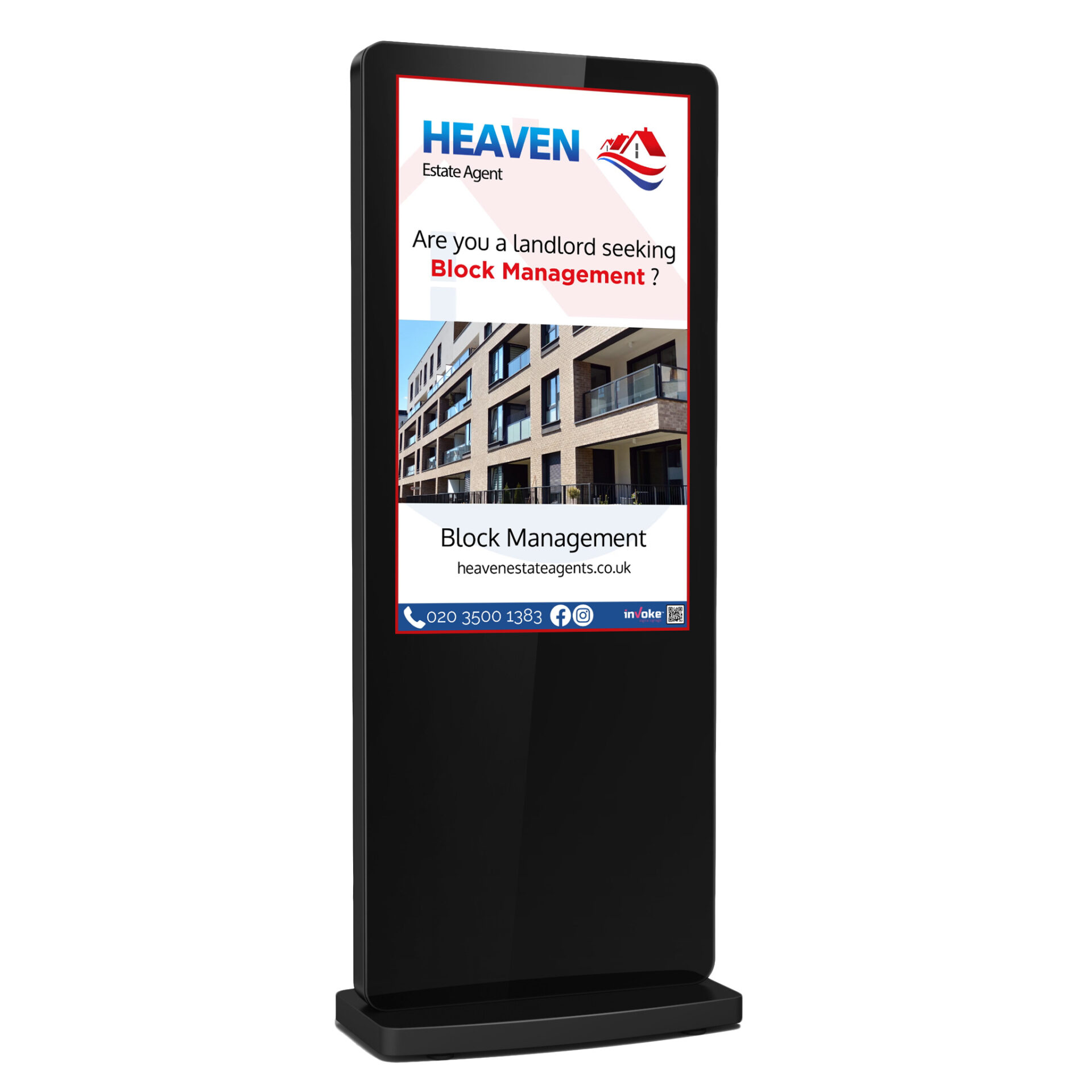 heaven estate agents using a free standing board to advertise their block management service